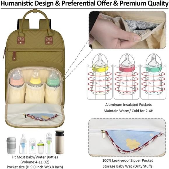 Diaper Bag Backpack Tote for Women Large Capacity, Baby Bag w Insulated Pockets - Picture 4 of 6